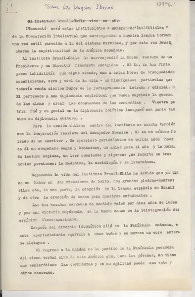 Sobre las lenguas iberas  [manuscrito] Gabriela Mistral.