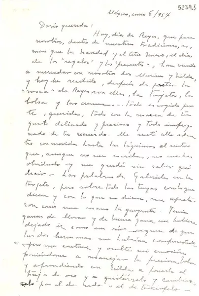 [Carta] 1954 ene. 6, México [a] Doris Dana  [manuscrito] Palma Guillén.