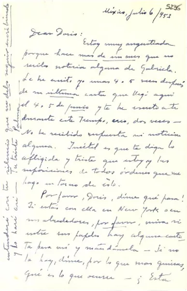 [Carta] 1953 jul. 6, México [a] Doris Dana  [manuscrito] Palma Guillén.