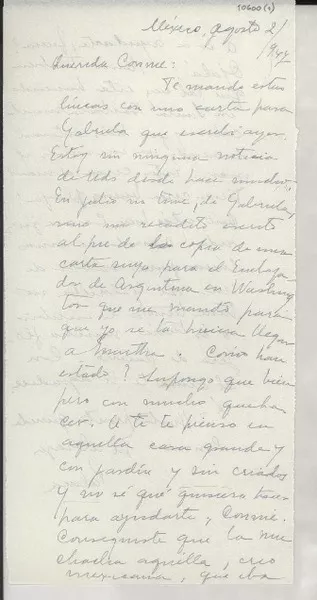 [Carta] 1947 ago. 2, México [a] Consuelo Saleva  [manuscrito] Palma Guillén.