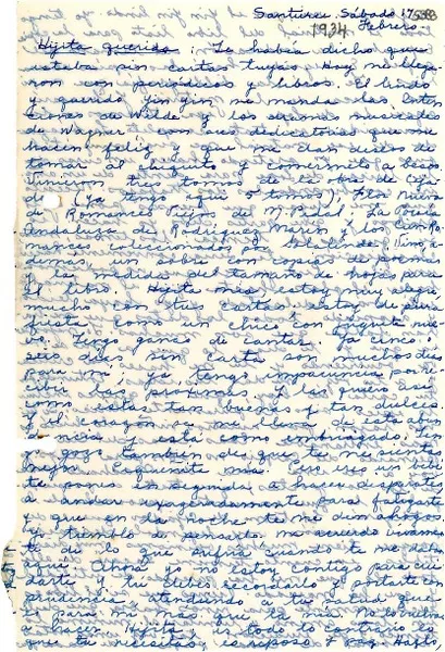 [Carta] 1934 feb. 17, Santurce, [Puerto Rico] [a] Gabriela Mistral  [manuscrito] Margot Arce de Vázquez.