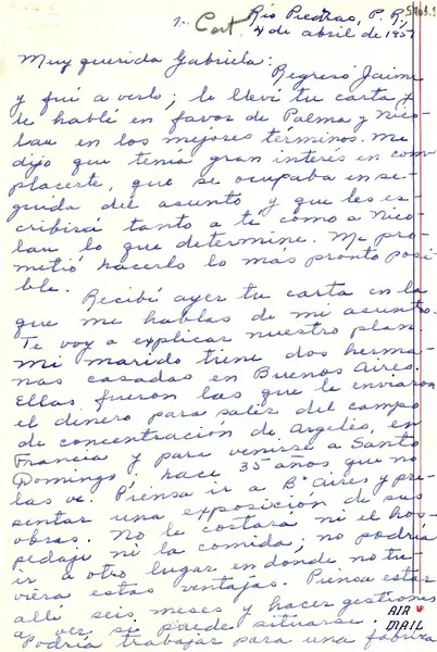 [Carta] 1951 abr. 4, Río Piedras, Puerto Rico [a] Gabriela Mistral  [manuscrito] Margot Arce de Vázquez.