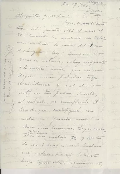 [Carta] 1951 dic. 27, México [a] Gabriela Mistral  [manuscrito] Palma Guillén.