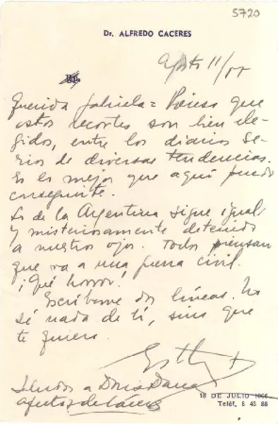 [Carta] 1955 ago. 11, [Uruguay] [a] Gabriela [Mistral]  [manuscrito] Esther [de Cáceres].