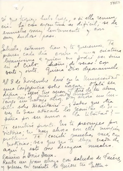 [Carta] 1956 oct. 2, [Uruguay] [a] Gabriela [Mistral]  [manuscrito] Esther [de Cáceres].