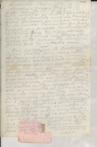 [Carta] [a] Palma Guillén  [manuscrito] Gabriela Mistral.