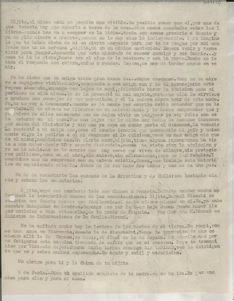 [Carta] jun. 9 [a] Palma Guillén  [manuscrito] Gabriela Mistral.