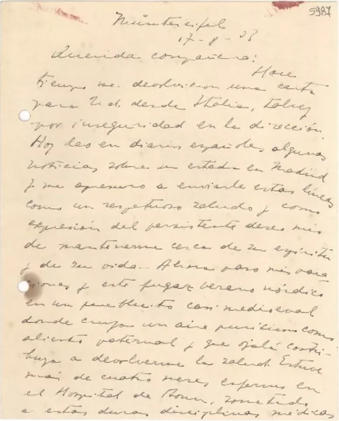 [Carta] ago. 17, Bonn, [Alemania] [a] Gabriela Mistral  [manuscrito] Díaz Casanueva.