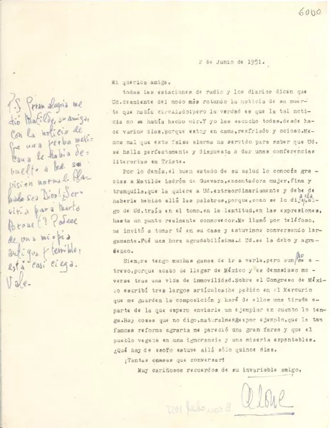 [Carta] 1951 jun. 2, [Santiago] [a] Gabriela Mistral  [manuscrito] Alone.