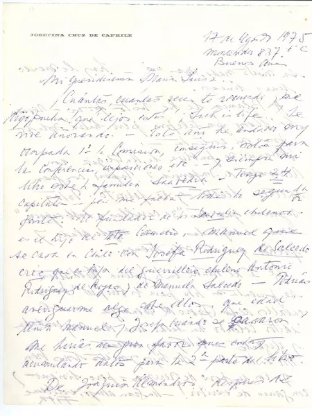 [Carta] 1975 ago. 17, Buenos Aires, Argentina [a] María Luisa Bombal  [manuscrito] Josefina Cruz.