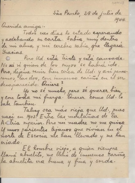 [Carta] 1944 jul. 28, Sao Paulo, [Brasil] [a] Gabriela Mistral  [manuscrito] Marion Terra.
