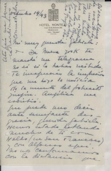 [Carta] 1943 oct. 14, México D. F. [a] Gabriela Mistral  [manuscrito] Victoria Ocampo.