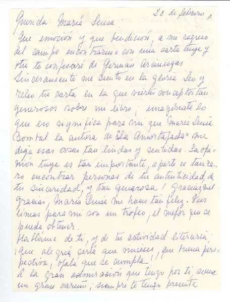 [Carta] 1978 feb. 28, Buenos Aires, Argentina [a] María Luisa Bombal  [manuscrito] Adelia Vieyra.