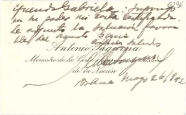 [Tarjeta] 1942 mayo 26, Buenos Aires [a] Gabriela Mistral  [manuscrito] Antonio Sagarna.
