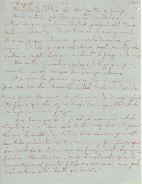 [Carta] 1950 ago. 11 [a] [Gabriela Mistral]  [manuscrito] Emma Godoy.