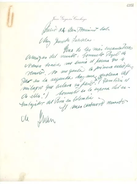 [Carta] 1947 jul. 24, San Francisco, California [a] Gabriela Mistral  [manuscrito] Juan Guzmán Cruchaga.