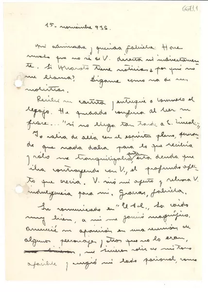 [Carta] 1935 nov. 15, España [a] Gabriela Mistral  [manuscrito] Victoria Kent.