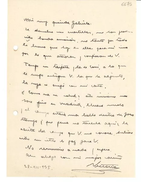 [Carta] 1935 dic. 28, España [a] Gabriela Mistral  [manuscrito] Victoria Kent.