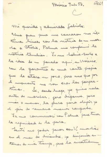 [Carta] 1950 ene. 9, México [a] Gabriela Mistral  [manuscrito] Victoria Kent.