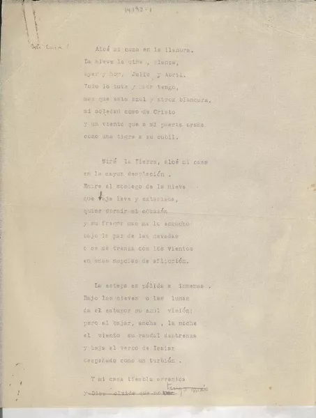 [Alcé mi casa en la llanura_]  [manuscrito] Gabriela Mistral.
