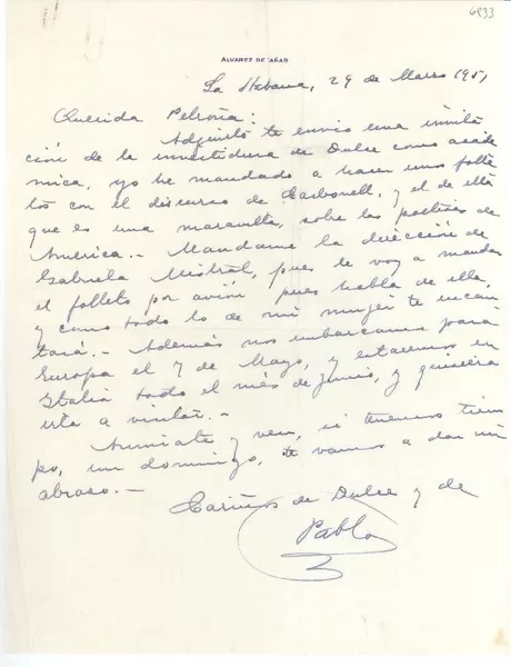 [Carta] 1951 mar. 29, La Habana, [Cuba] [a] Petrona [Noda]  [manuscrito] Pablo [Álvarez de Cañas], Dulce María [Loynaz].