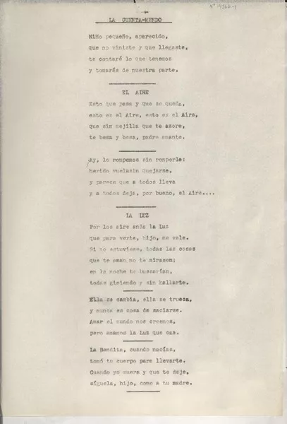 La cuenta mundo  [manuscrito] Gabriela Mistral.