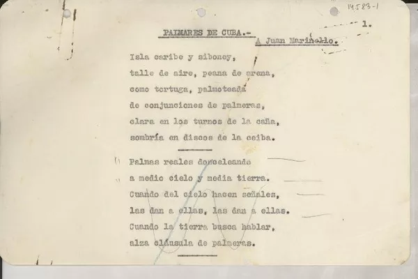 Palmares de Cuba  [manuscrito] Gabriela Mistral.