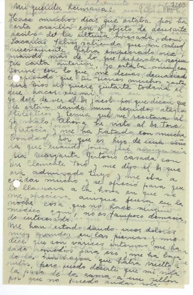 [Carta] 1944 oct. 9, [La Serena] [a] Gabriela Mistral  [manuscrito] Emelina Molina.