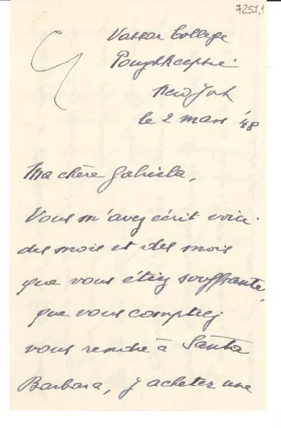 [Carta] 1948 mar. 2, New York [a] Gabriela Mistral  [manuscrito] Mathilde Monnier.