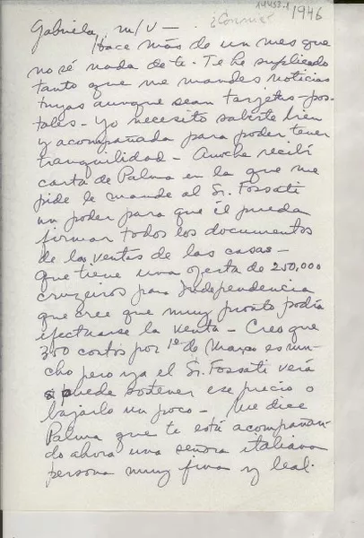 [Carta] 1946 [a] Gabriela [Mistral]  [manuscrito] [Consuelo Saleva].