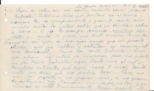 [Carta] 1943 ene. 2, La Yaya, [Cuba] [a] Gabriela Mistral  [manuscrito] Petrona Noda.