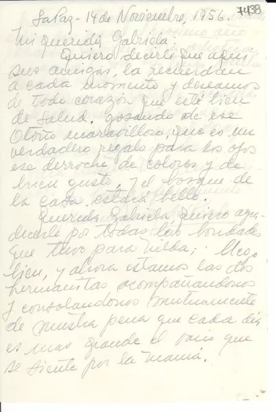 [Carta] 1956 nov. 14, La Paz [a] Gabriela Mistral  [manuscrito] Marina Núñez del Prado.