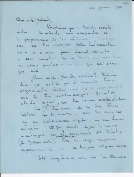 [Carta] [1948?] jun. 30, [EE.UU.?] [a] Gabriela [Mistral]  [manuscrito] Eda [Ramelli].