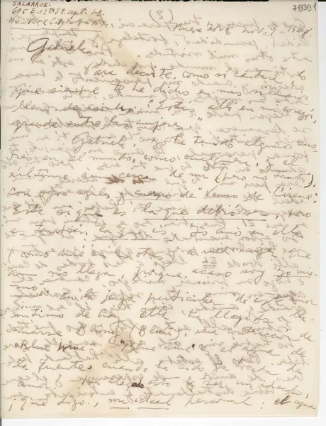[Carta] 1948 nov. 9, Nueva York [a] Gabriela Mistral  [manuscrito] Salarrué.
