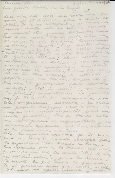 [Carta] 1946 jul. 9, Buenos Aires [a] Gabriela Mistral, Los Ángeles  [manuscrito] Martha [Salotti].