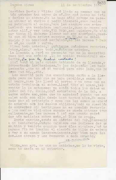 [Carta] 1954 sept. 11, Buenos Aires] [a] Doris y Gilda  [manuscrito] Martha [Salotti].