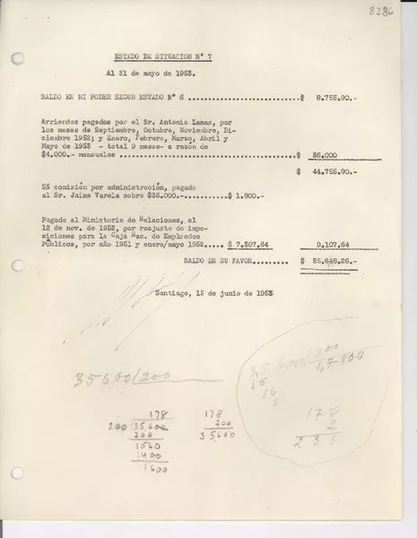 [Recibo] 1953 jun. 15, Santiago, [Chile] [a] [Gabriela Mistral]  [manuscrito] [Radomiro Tomic].