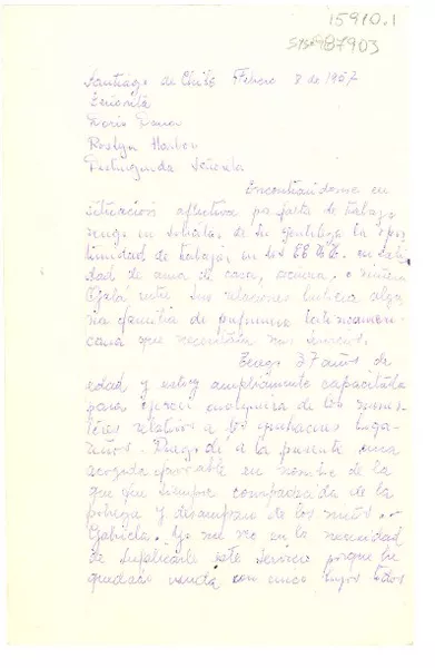 [Carta] 1957 feb. 8, Santiago, Chile[a] Doris Dana, Roslyn Harbor, [New York, Estados Unidos]  [manuscrito] Senena de Barahona.
