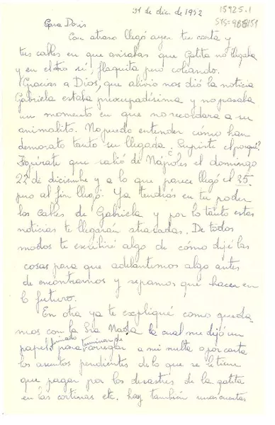 [Carta] 1952 dic. 31, Roma, [Italia] [a] Doris [Dana, Estados Unidos]  [manuscrito] Gilda [Pendola].