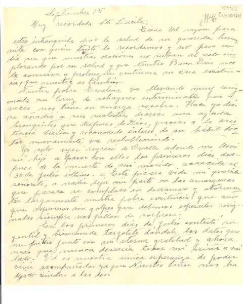 [Carta] 1946? sep. 15, [La Serena, Chile] [a] Lucila [Godoy Alcayaga]  [manuscrito] Cristo.