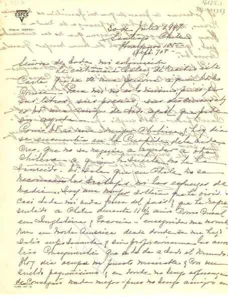 [Carta] 1947 jul. 30, Santiago, Chile [a] [Gabriela Mistral]  [manuscrito] Inés Ortúzar Bulnes.