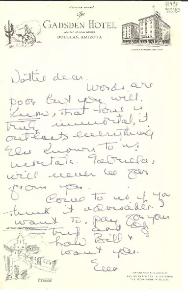 [Carta] 1957, Douglas, Arizona, [Estados Unidos] [a] Dottie Dear  [manuscrito] Ellen.