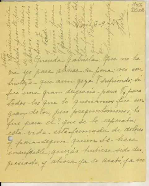 [Carta] 1945 sept. 6, Paris [a] Querida Gabriela  [manuscrito]