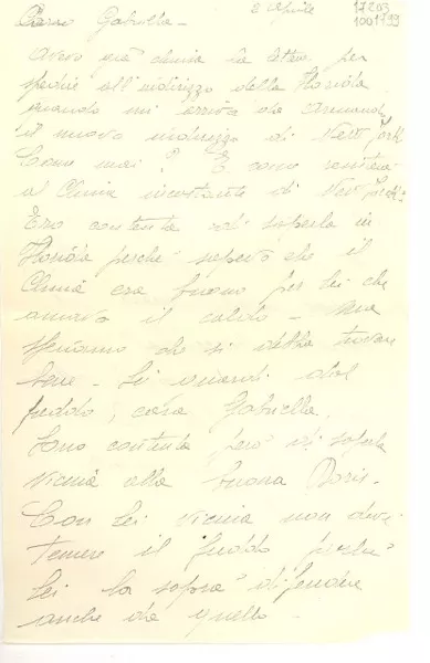[Carta] 1953 apr. 2, Italia [a] Gabriella Mistral  [manuscrito] Nada Corlesine.