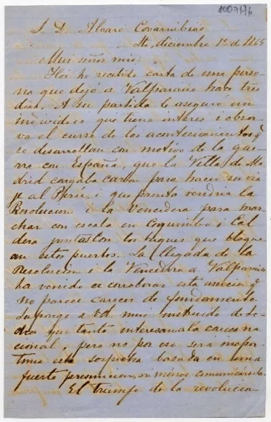 [Carta] 1865 Diciembre 01, [Santiago], [a] S. D. Alvaro Covarrubias :  [manuscrito] J. M. Balmaceda.