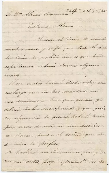 [Carta] [18]65 oct. 7, Valpo. Sr. Dn. Alvaro Covarrubias [a] Estimado Alvaro  [manuscrito] P. Lynch.