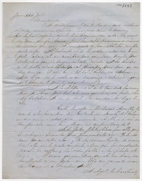 [Carta] [1852] Julio 15, [Santiago] [a] Benigna Ortúzar de Covarrubias  [manuscrito] Alvaro [Covarrubias].