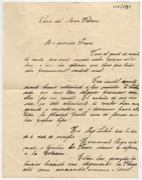 [Carta] [1890?] Viña del Mar, [a] Irene [Lazcano E.].  [manuscrito] María Teresa.