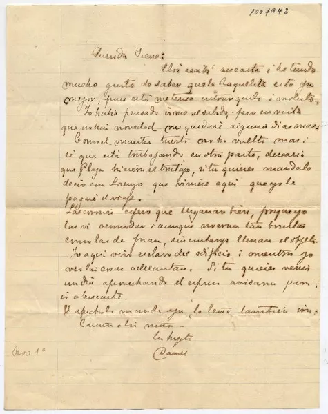 [Carta] [1895?] Nov[iembre] 1, [Malloa?] Querida Irene  [manuscrito] Daniel.