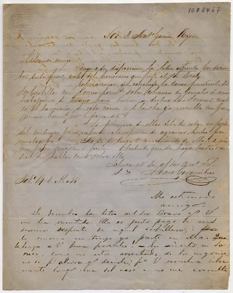 [Carta] [1855] [Abril], [Santiago] [para] Sor D. Antonio García Reyes  [manuscrito] Alvaro Covarrúbias.